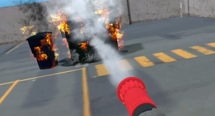 סימולטור מציאות מדומה לכיבוי אש ע"י מזנק בארון גלגלון